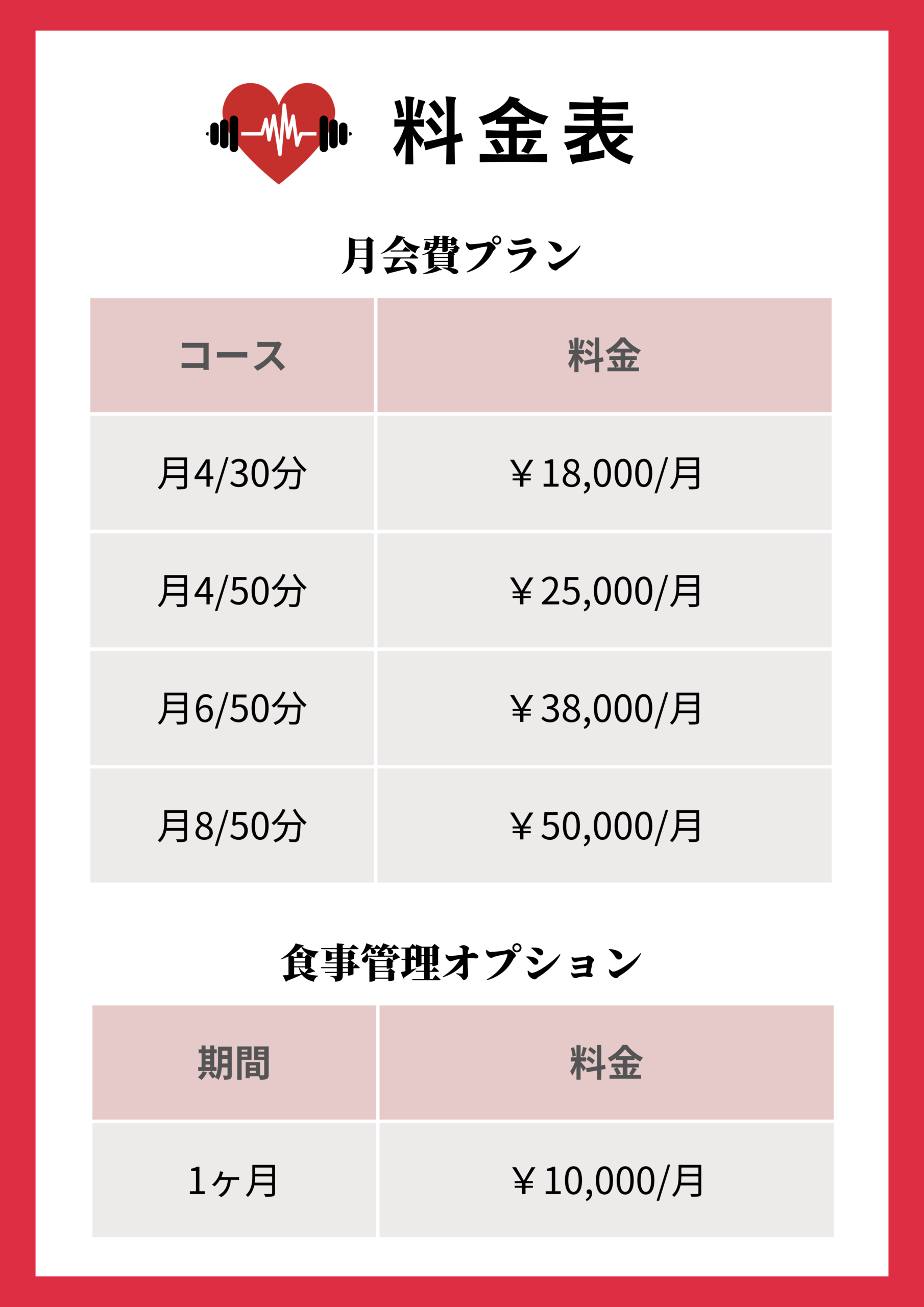 料金表詳細